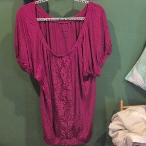 Lane Bryant Pink Flutter Sleeve Blouse with Ruched Details